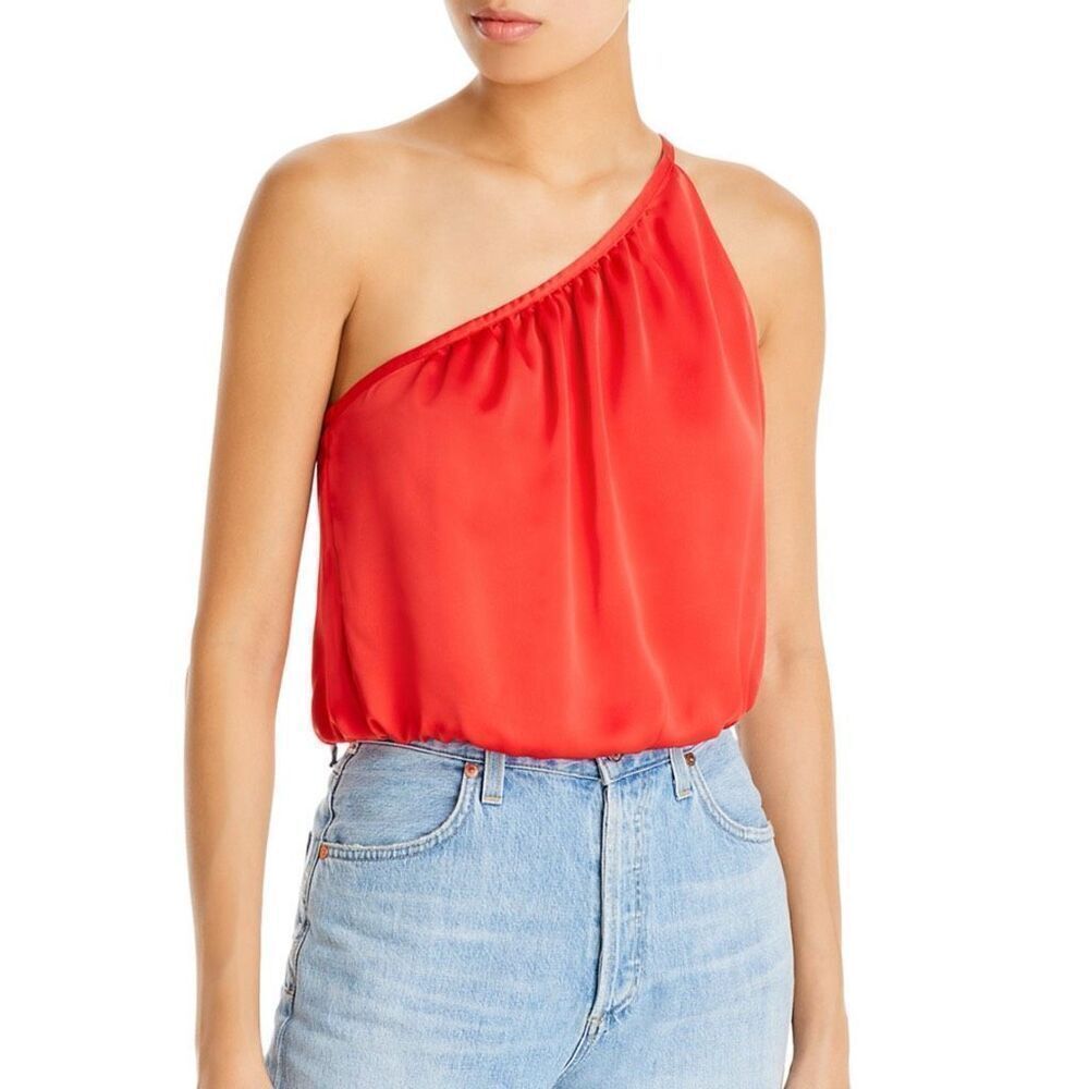 NWT Ramy Brook Cheryl one-shoulder satin crop top in Guava Size XS